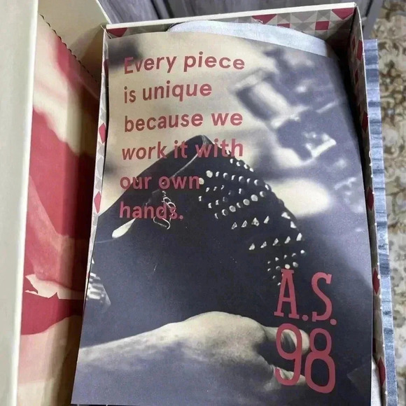 A.S. 98 Sandals Leather Block Heel Studs Ankle Strap Mauve Fair Wind - Picture 8 of 10